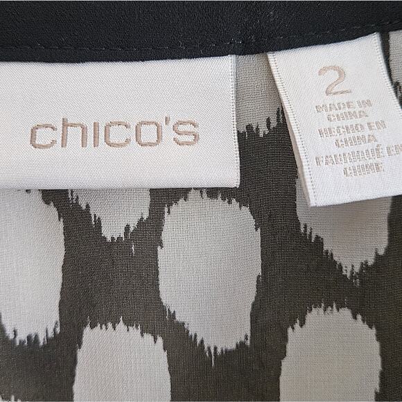 CHICO'S 2 Women's 12 14 Tunic Blouse Button Up Semi Sheer Mixed Patterns 42" - Picture 3 of 6